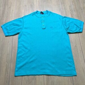 Esquire Henley Shirt Mens Large‎ Teal Blue Vintage 90s Short Sleeve Cotton USA
